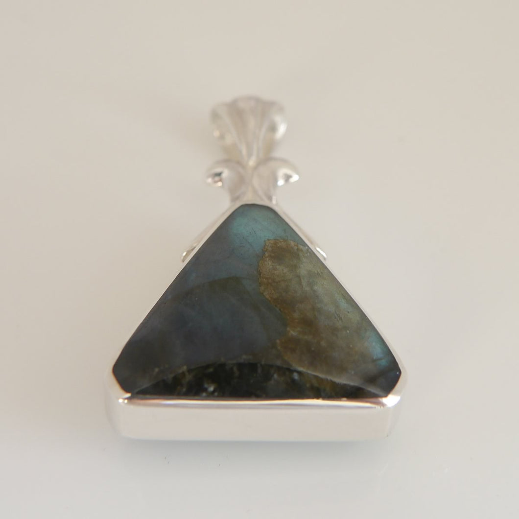 Labradorite and Malachite reversible triangle pendant