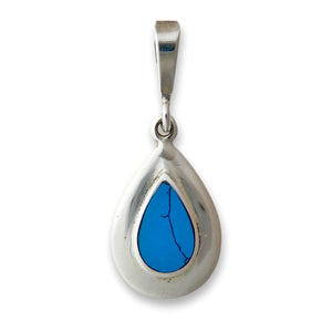 turquoise teardrop silver pendant - my handmade jewellery