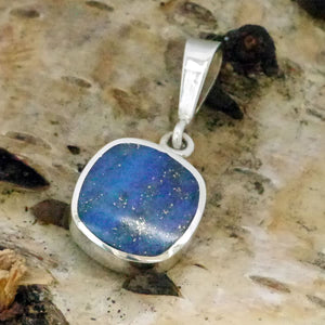 lapis lazuli cushion cut silver pendant