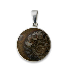 Load image into Gallery viewer, ammonite and jet reversible pendant my handmade jewellery