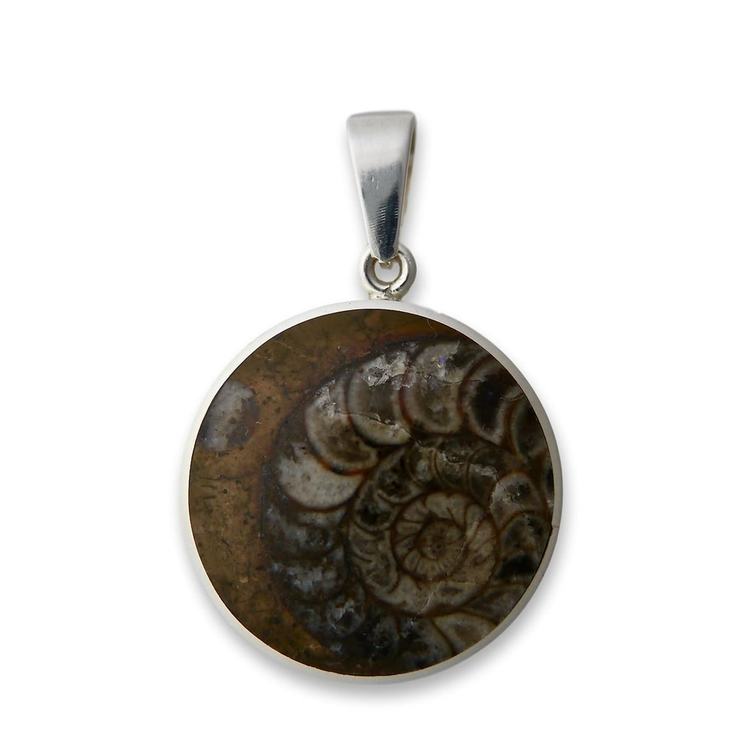 ammonite and jet reversible pendant my handmade jewellery