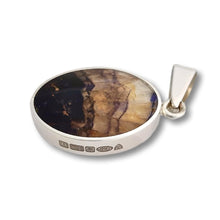 Load image into Gallery viewer, blue john and lapis pendant in hallmarked silver by my handmade jewellery