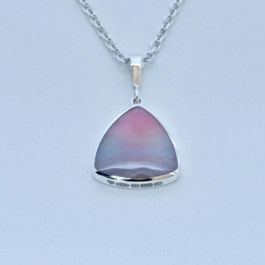 Pink Agate Pendant in hallmarked silver handmade in the UK