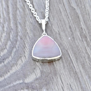 Pink Agate Silver Pendant Triangle Design