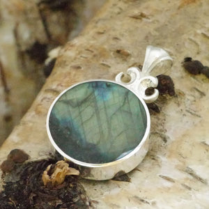 labradorite and blue john reversible pendant