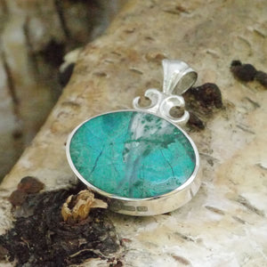blue jasper and malachite reversible pendant in silver
