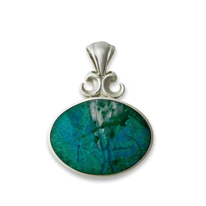blue jasper pendant with malachite on the reverse