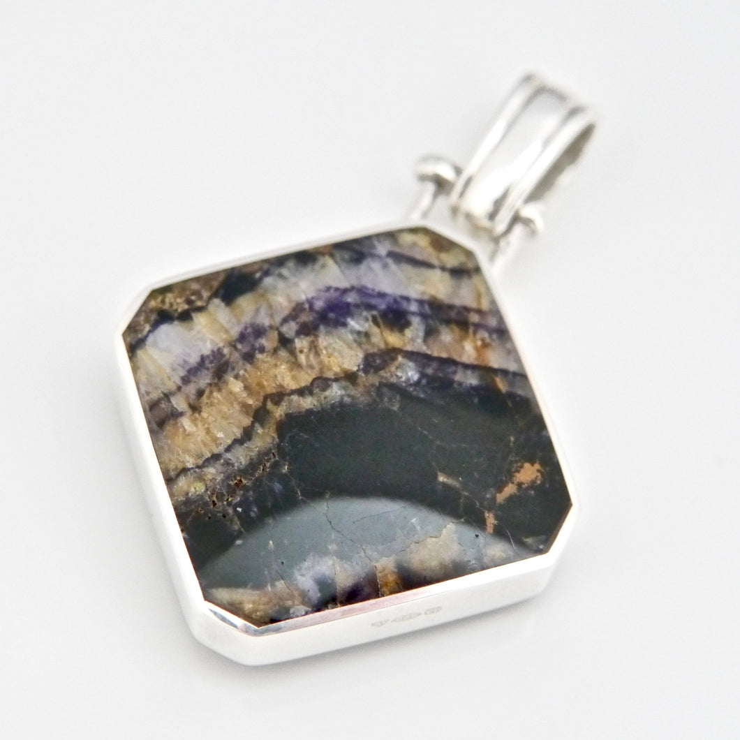 blue john silver double sided pendant with labradorite handmade in the UK
