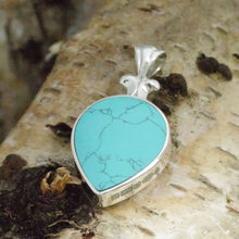 Load image into Gallery viewer, turquoise pendant in sterling silver double sided with agate