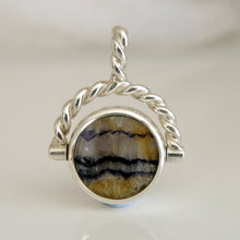 Load image into Gallery viewer, Blue John Pendant with Jet on the reverse in swivel design
