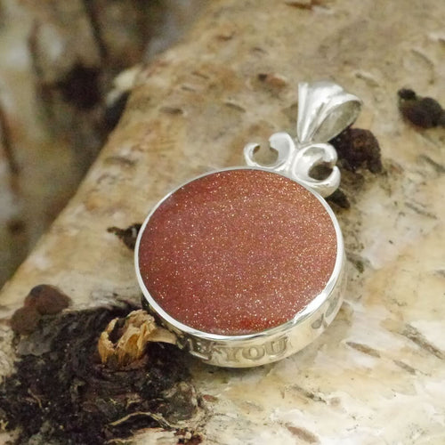 goldstone love you pendant in sterling silver