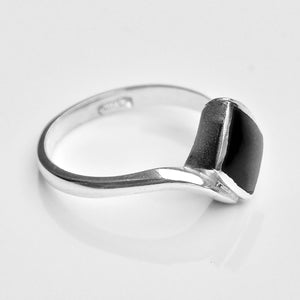 Whitby Jet Diamond Shape Silver Ring