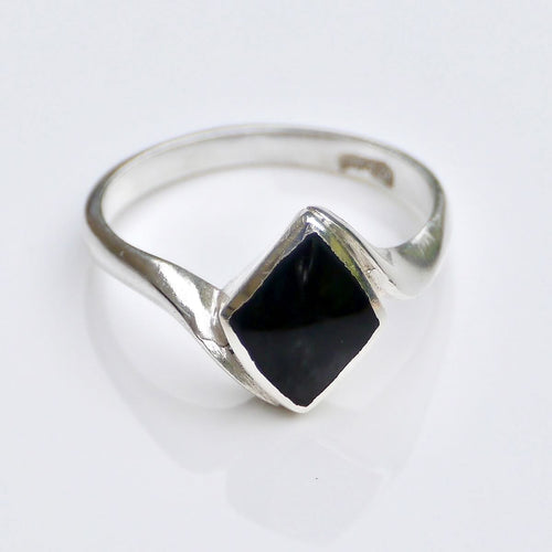 Whitby Jet Diamond Shape Silver Ring