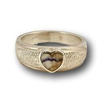 Load image into Gallery viewer, handmade silver ring with blue john heart stone