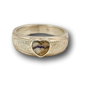 handmade silver ring with blue john heart stone