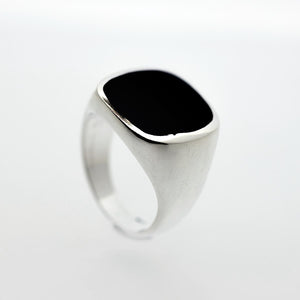 Whitby Jet Gents Rectangle Silver Ring