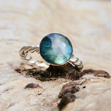 Load image into Gallery viewer, Labradorite Rope Weave Silver Ring
