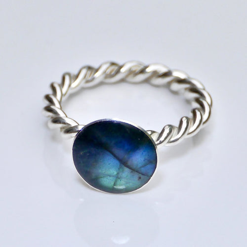 Labradorite Rope Weave Silver Ring