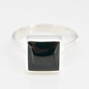 Whitby Jet Square Silver Ring