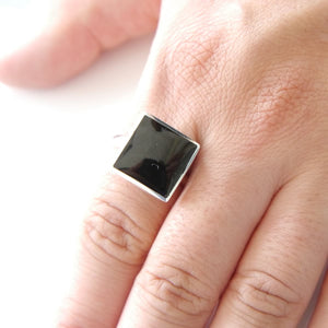Whitby Jet Square Silver Ring
