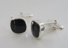 Load image into Gallery viewer, Whitby Jet Silver Cufflinks