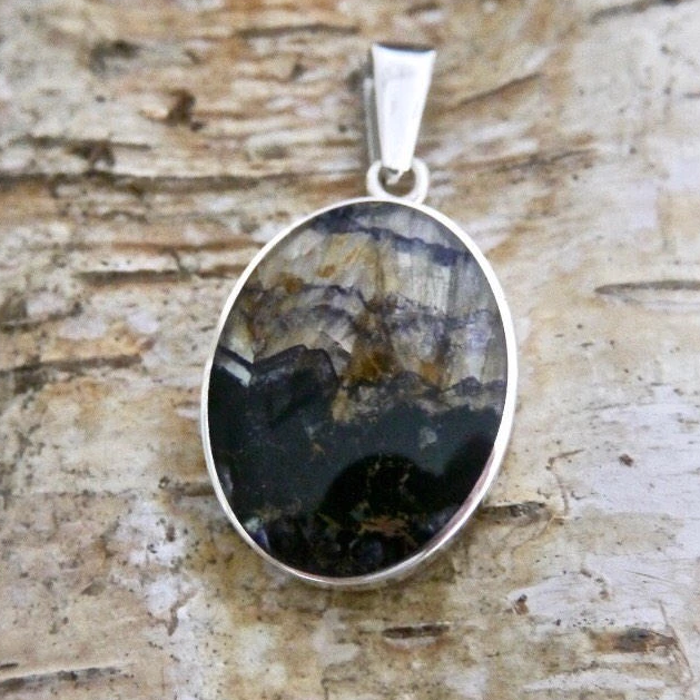 Blue John Pendant Oval Design in Silver My Handmade Jewellery UK