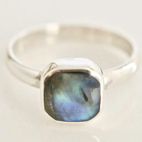 Square Labradorite Silver Ring