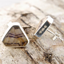 Load image into Gallery viewer, Blue John Stud Earrings Triangle Design in Silver