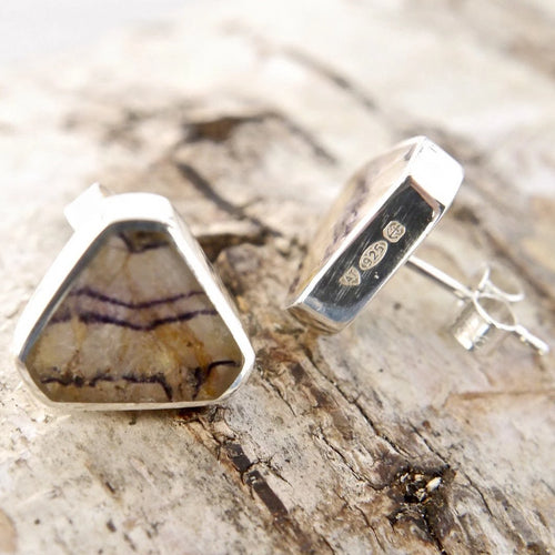 Blue John Stud Earrings Triangle Design in Silver