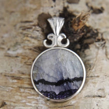 Load image into Gallery viewer, Blue John Pendant with Whitby Jet on the reverse side