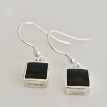 Load image into Gallery viewer, Whitby Jet Square Drop Earrings