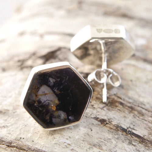 Blue John Stud Hexagon Earrings
