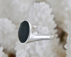 Whitby Jet Oval Silver Ring