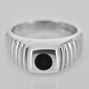 Patterned Silver Whitby Jet Ring