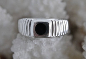 Whitby Jet Patterned Silver Ring