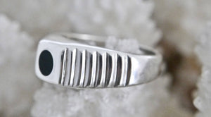 Whitby Jet Patterned Silver Ring