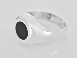 Whitby Jet Silver Ring 7mm Round Stone
