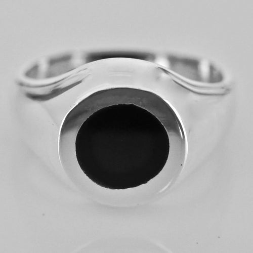 Silver Ring with 7mm Round Whitby Jet