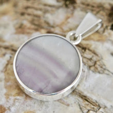 Load image into Gallery viewer, Rainbow Fluorite Pendant with Whitby Jet on the reverse