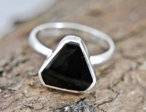 Whitby Jet Triangle Silver Ring
