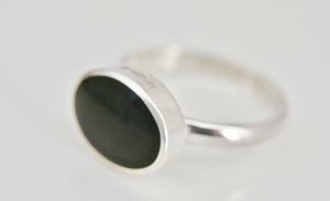 Whitby Jet Silver Ring Oval Design