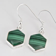 Load image into Gallery viewer, Malachite Drop Earring Hexagon Design