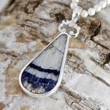 Load image into Gallery viewer, Blue John Pendant with Whitby Jet on the reverse.