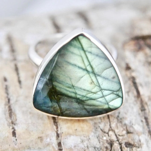 Labradorite Silver Ring 20mm Triangle