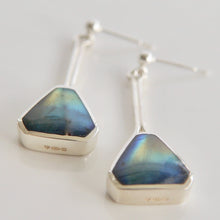 Load image into Gallery viewer, Labradorite Triangle Stem Earrings
