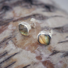 Load image into Gallery viewer, Labradorite Square Stud Earrings