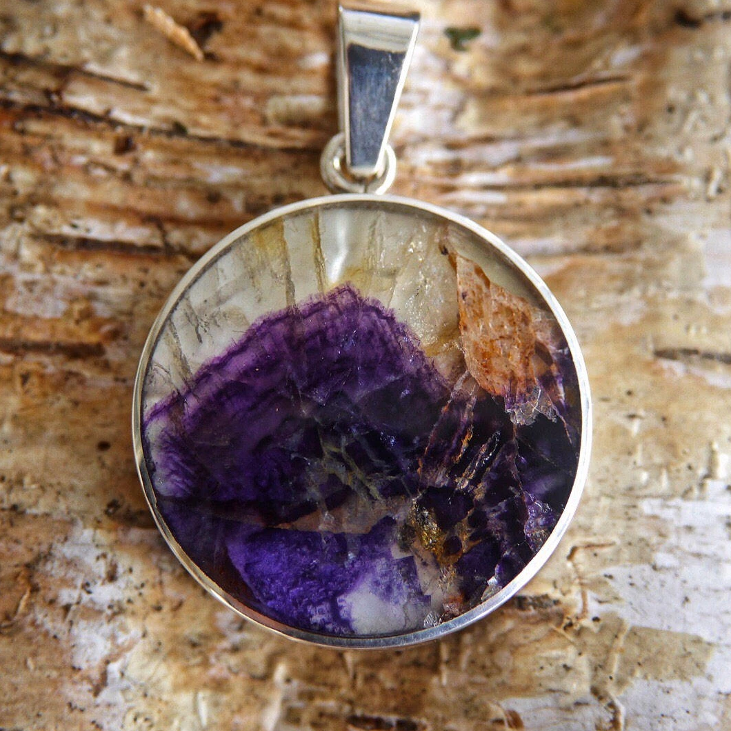 Blue John Fossil Double Sided Round Pendant My Handmade Jewellery