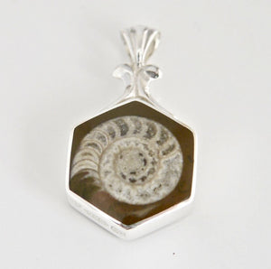 Jet & Ammonite Double-Sided Pendant