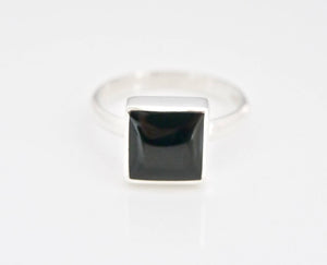 Whitby Jet Silver Ring Square Design