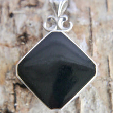 Load image into Gallery viewer, Whitby Jet Pendant with Blue John on the reverse side